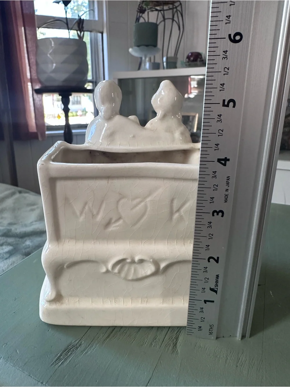 Vintage Ceramic Victorian-Couple Planter with Gold Accents